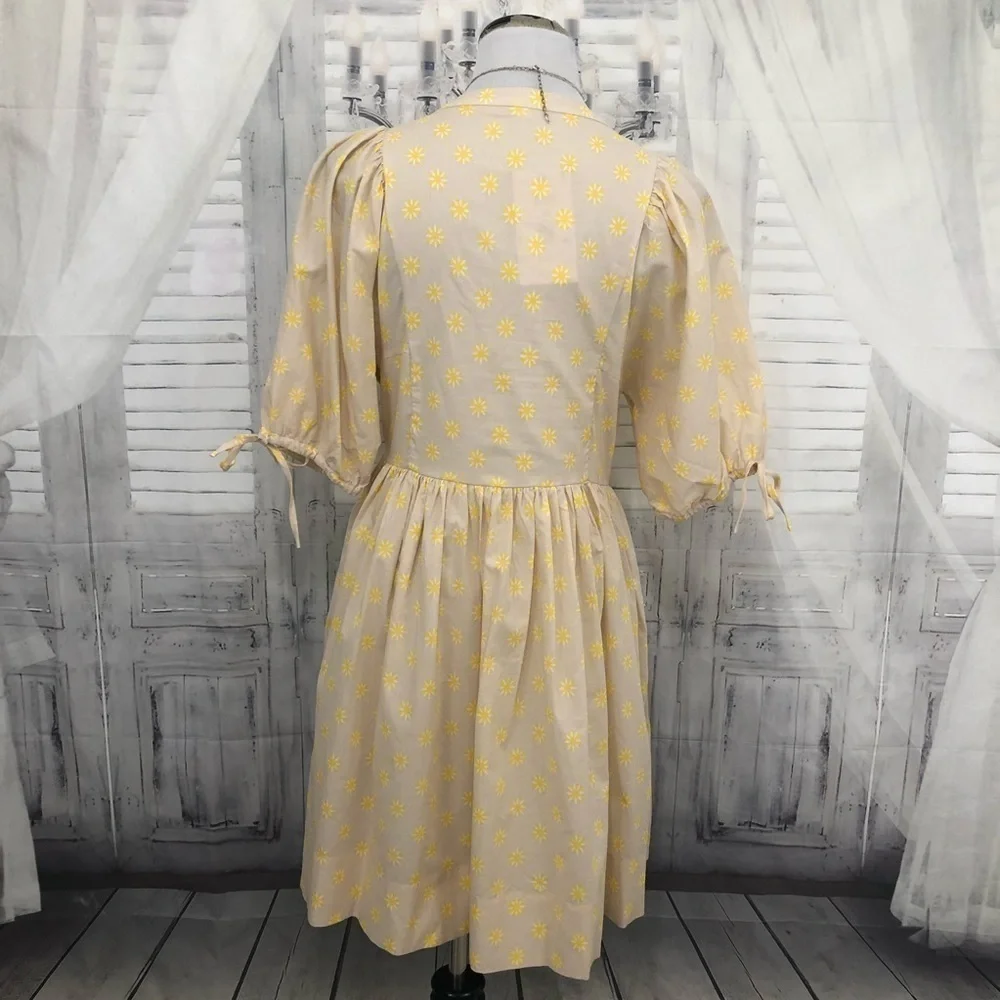 Chelsea & Violet Large Dress Yellow Floral Cotton Short Sleeve Tassels V Neck - Picture 8 of 11